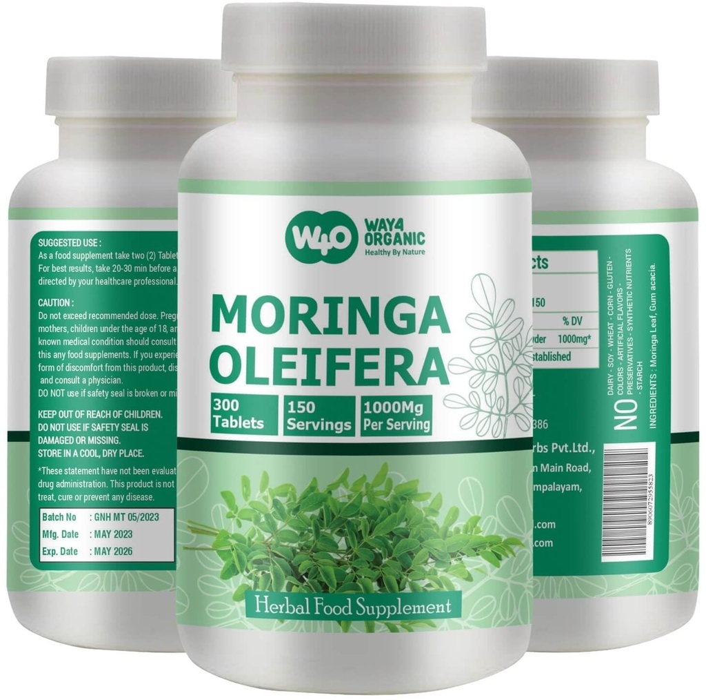 Moringa Blatt Pulver Kapseln (Tabellen) - 300 Tabletten, 150 Portionen, 1000 mg (1 Packung)