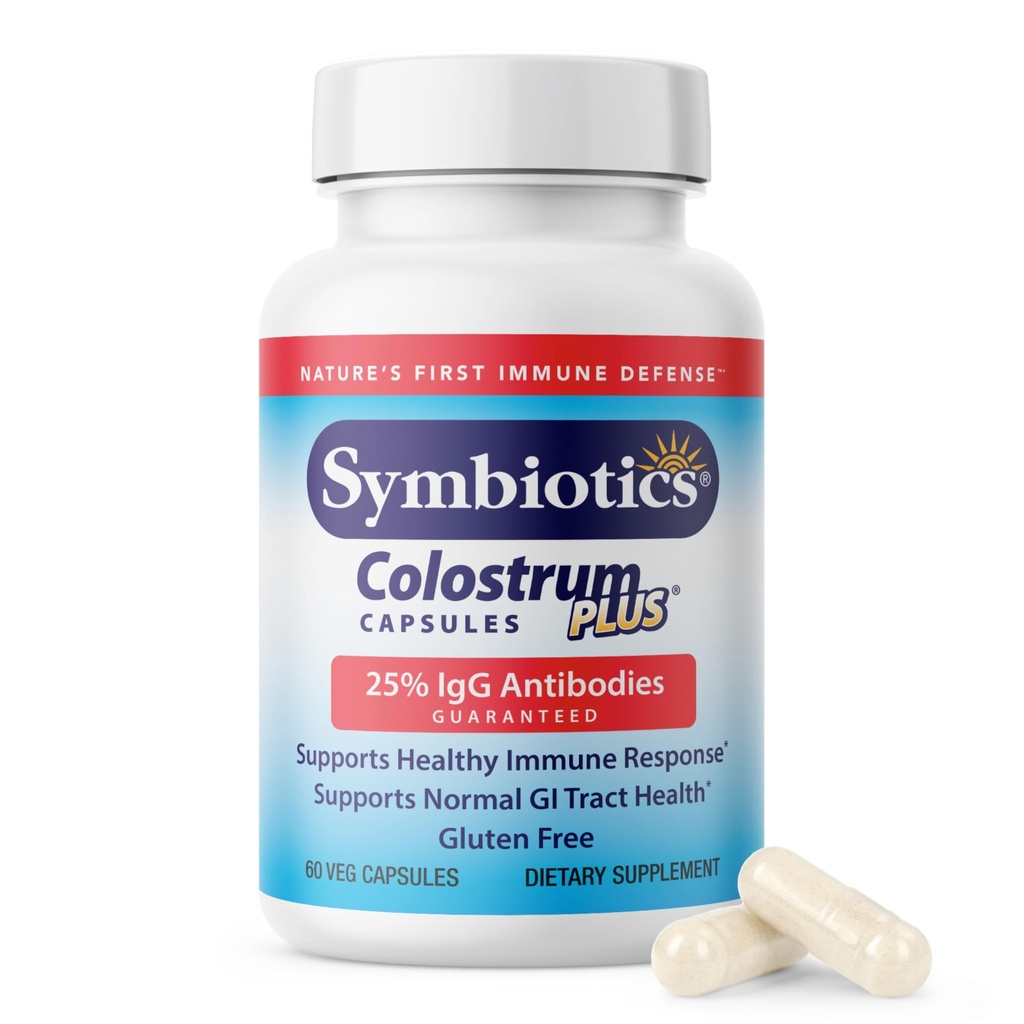 Symbiotics Colostrum 60ct Gemüsekapseln - Immunitätsunterstützung - Lactoferrin Supplement & Colostrum Protein mit Immunoglobulin - 25% lgG Antikörper - Glutenfrei