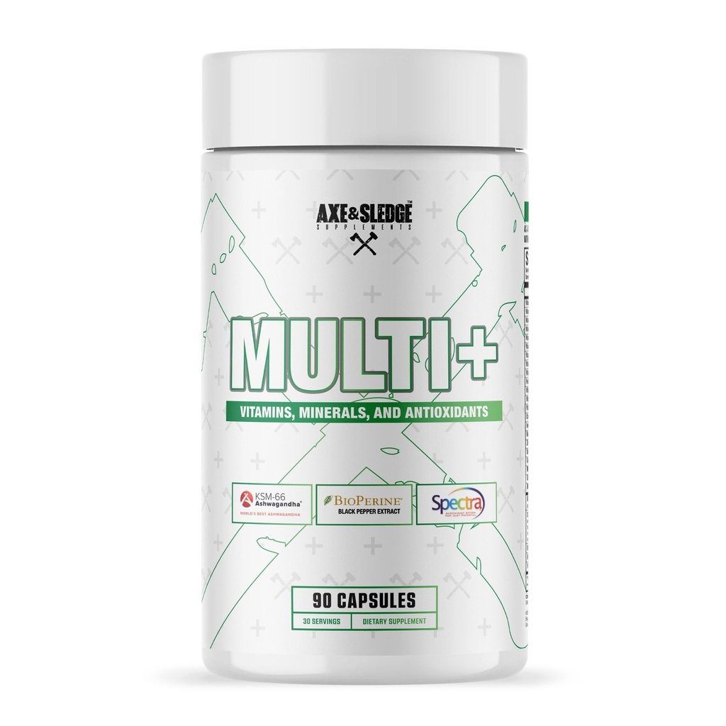 Axe & Sledge Multi Plus Multivitamin | 24 Bioverfügbare Vitamine & Minerals, Ashwagandha | Multivitamin für Frauen und Männer für tägliche Ernährungsunterstützung | 90 Kapseln, 30 Portionen