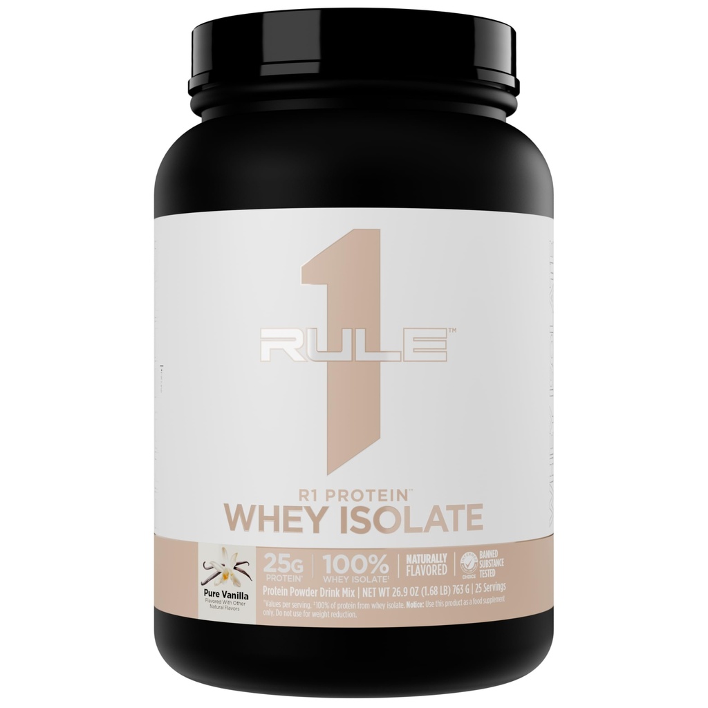 Regel 1 Naturally Flavored R1 Protein Whey Isolate - Reine Formel mit 25g Protein & 6g BCAA Exklusiv isolierte & hydrolysierte Quellen für Workout Recovery (1.7 Pfund*, Pure Vanilla)
