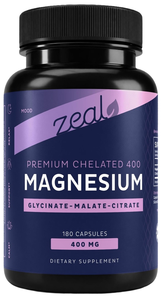 Premium Chelat Magnesium Glycinat, Malat, Citrat (400mg | 180 Kapseln) Triple Blend Magnesium Complex w. Magnesium Malat Magnesium Glycinat und Magnesium Citrat
