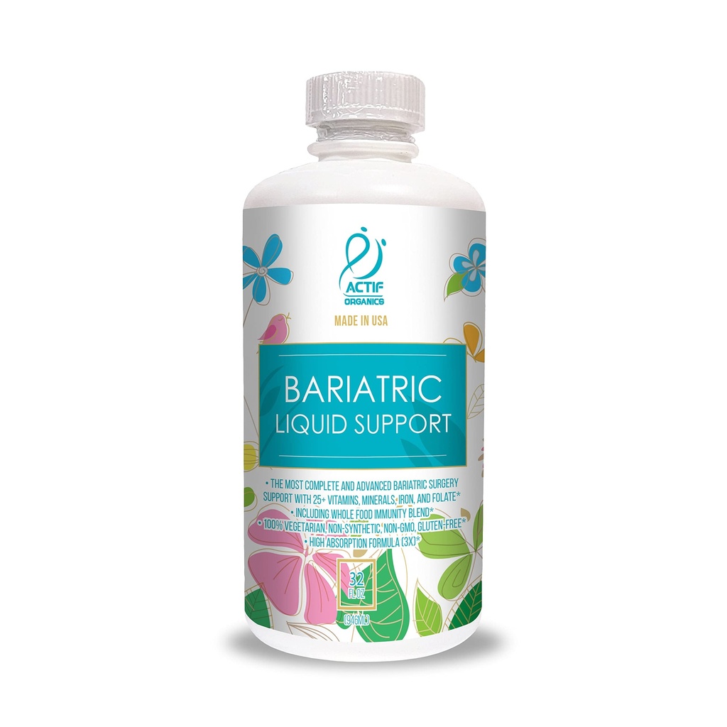 Actif Organic Bariatric Liquid Support Mit 25+ Bio Vitaminen und Mineralstoffen für Bariatric Chirurgie, Advanced Formula, Non GMO, 32 Oz