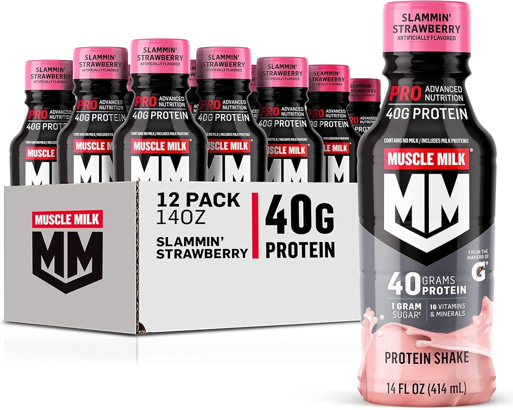 Muscle Milk Pro Series Protein Shake, Slammin' Erdbeere, 40g Protein, 14 Fl Oz, 12 Pack