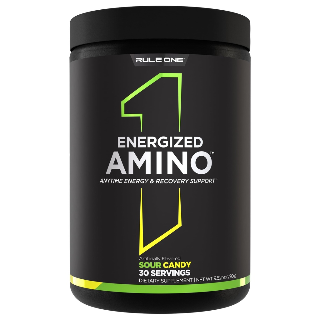 Regel 1 Energized Amino – jederzeit Energie und Erholung Unterstützung mit BCAAs, Glutamin, Citrulline, Beta Alanine und Koffein aus Green Coffee & Tee Blatt Extrakte (30 Servierungen, Sour Candy)