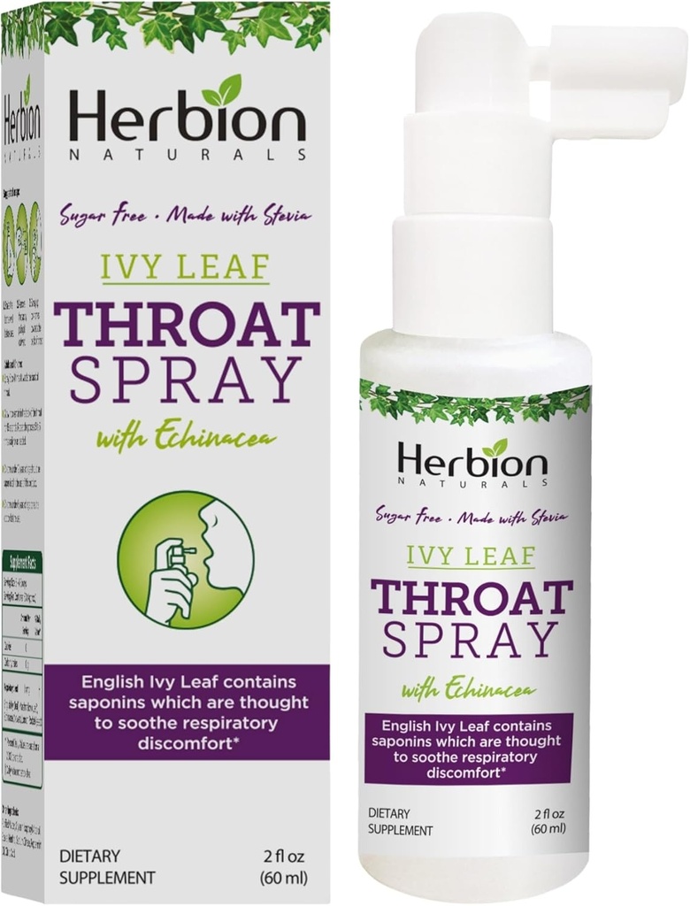 HERBION Naturals Throat Spray, Beruhigt Respiratory Discomfort mit der Kraft der englischen Ivy, Marshmallow und Echinacea Extrakte für Erwachsene und Kinder, 2 Fl Oz, Packung von 1