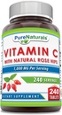 Natürliche Vitamin C mit Rose HIPS 1000 mg pro Portionen | 240 Tabletten Ergänzung | Non-GMO | Glutenfrei | Made in USA