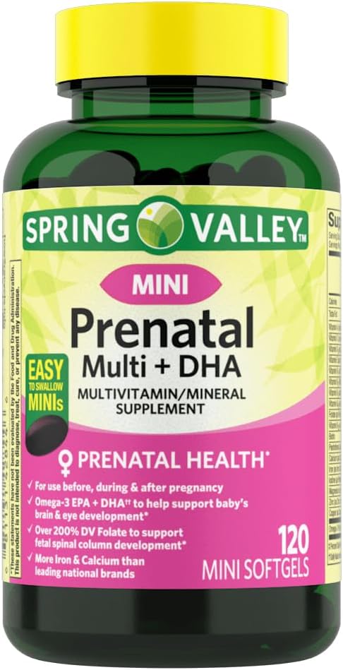 IKJ Mini Prenatal Multi + DHA Komplett Multivitamin/Multimineral Supplement Mini Softgels, 120 Zähler