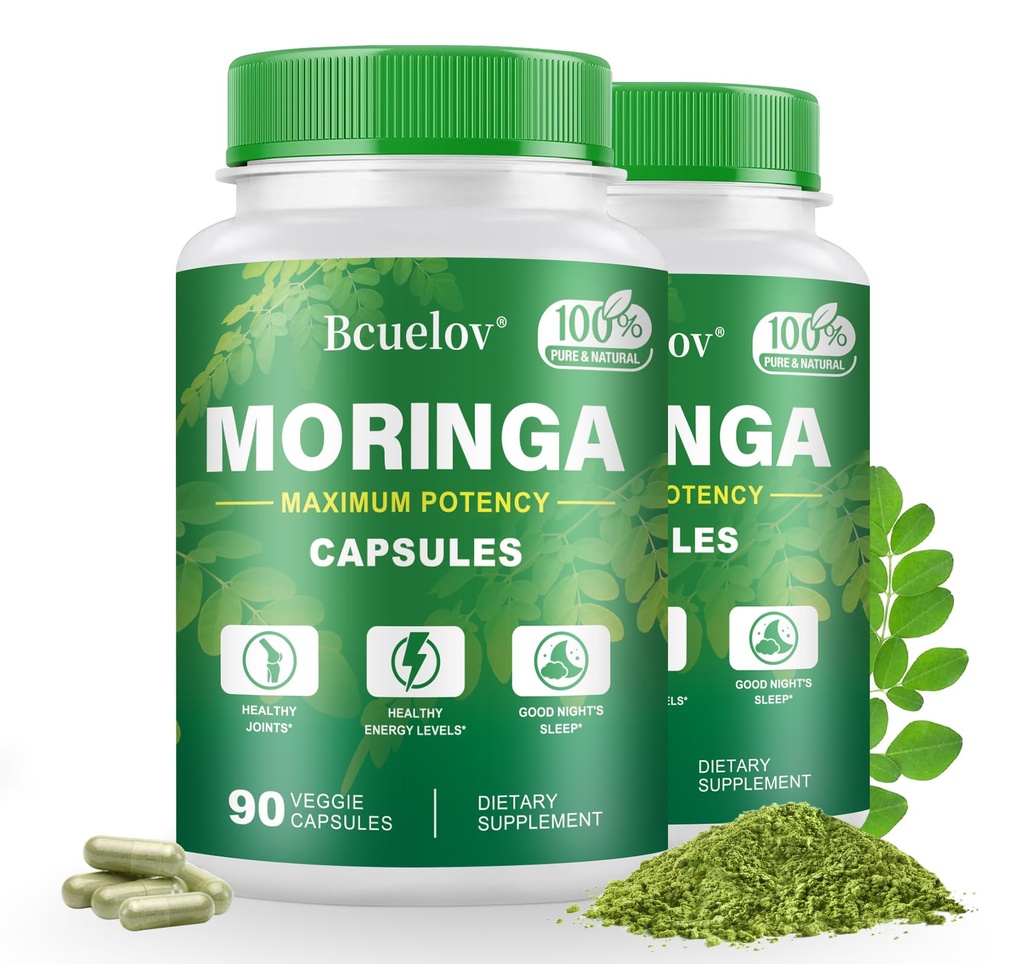 Moringa Kapseln 2 Flaschen | 800mg reine Moringa Pulver Kapseln – Unterstützt Energie, Immununterstützung, Gutgesundheit, Green Superfood enthält Vitamine & Aminosäuren
