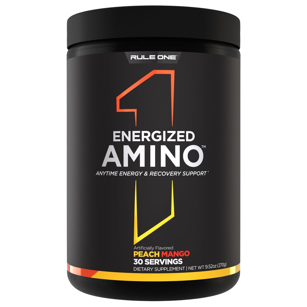 Regel 1 Energized Amino – jederzeit Energie und Erholung Unterstützung mit BCAAs, Glutamin, Citrulline, Beta Alanine und Koffein aus Green Coffee & Tee Blatt Extrakte (30 Servierungen, Peach Mango)