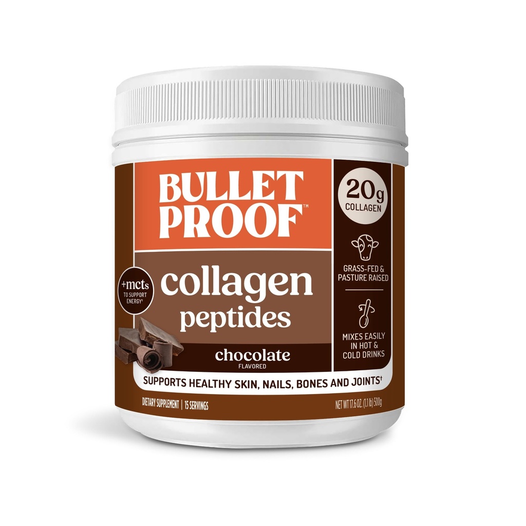 Bulletproof Chocolate Collagen Protein Pulver mit MCT-Öl, 19g Protein, 17.6 Oz, Collagen Peptide und Aminosäuren für gesunde Haut, Knochen und Gelenke, Packaging May Vary