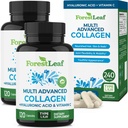 ForestLeaf Multi Collagen Pillen mit Hyaluronsäure + Vitamin C | Hydrolysierte Collagen Ergänzungen für Frauen oder Männer | Multi Collagen Kapseln Peptide für Haut, Falten, 240