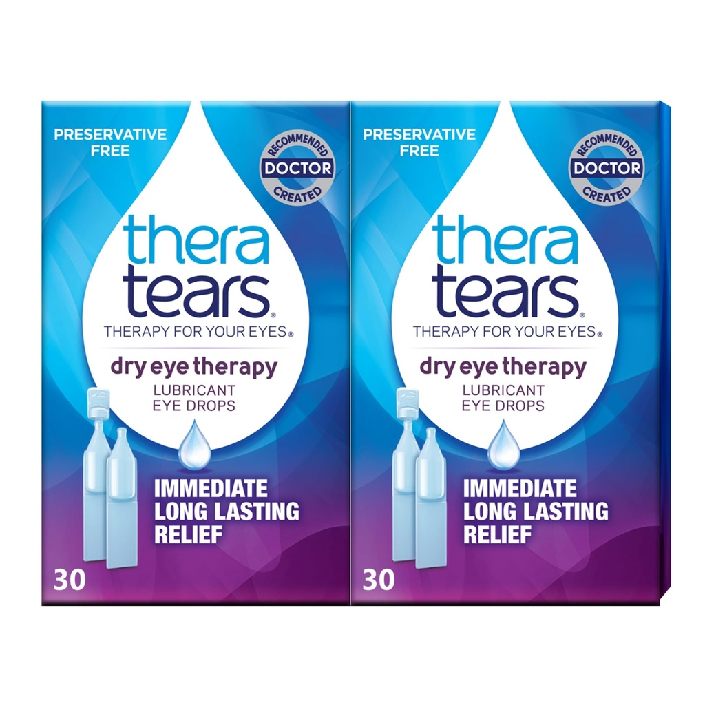 TheraTears Dry Eye Therapy Schmierende Augentropfen für trockene Augen, Konservierungsfreie Augentropfen, 30 Single-Use Vials (2 Pack)