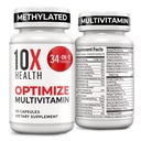10X Gesundheit Optimieren Multivitamin für Herren - 90 Kapseln, Methyliertes Multivitamin 34 in 1 Formel mit 800 mcg Vitamin B12, 5-MTHF, NAC - Methyl B Complex, MTHFR Supplement