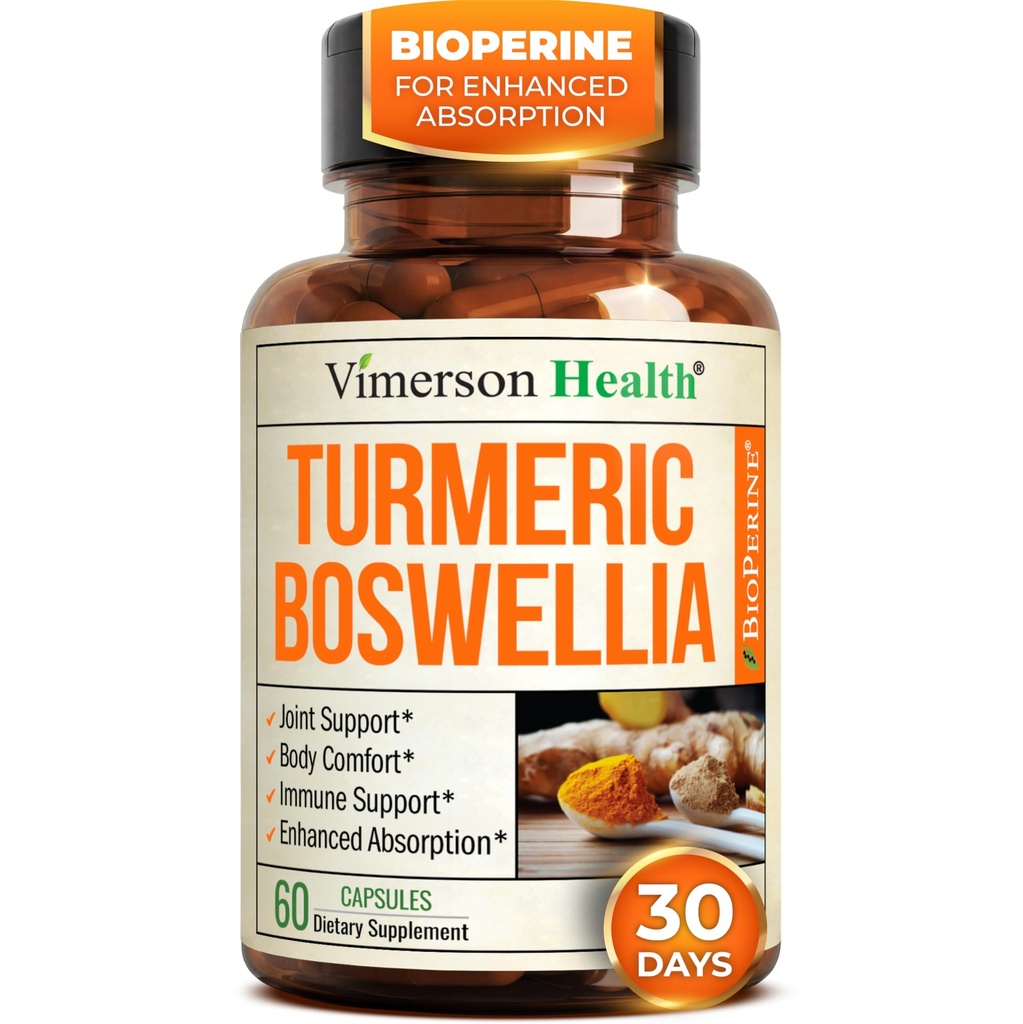 Boswellia Serrata Turmeric Supplement für Joint Support & Inflammation Balance – Turmeric Boswellia Supplement mit Ginger & Black Pepper Extract für verbesserte Absorption – Non-GMO - 60 Kapseln
