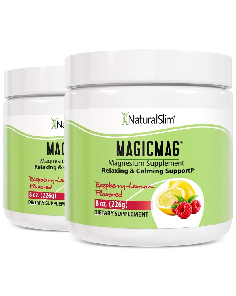 NaturalSlim Magicmag Pure Magnesium Citrat Pulver Stress, Verstopfung, Muskel, Herz-Gesundheit und Schlaf-Unterstützung | Raspberry Lemon Magnesium Supplement - 8oz Drink Mix (2 Pack)