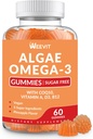 Sugar Free Omega 3 Gummis, Algae Omega 3 Supplement für Erwachsene,Omega 3 DHA 240mg, EPA 110mg w/Vitamin B12,CoQ10