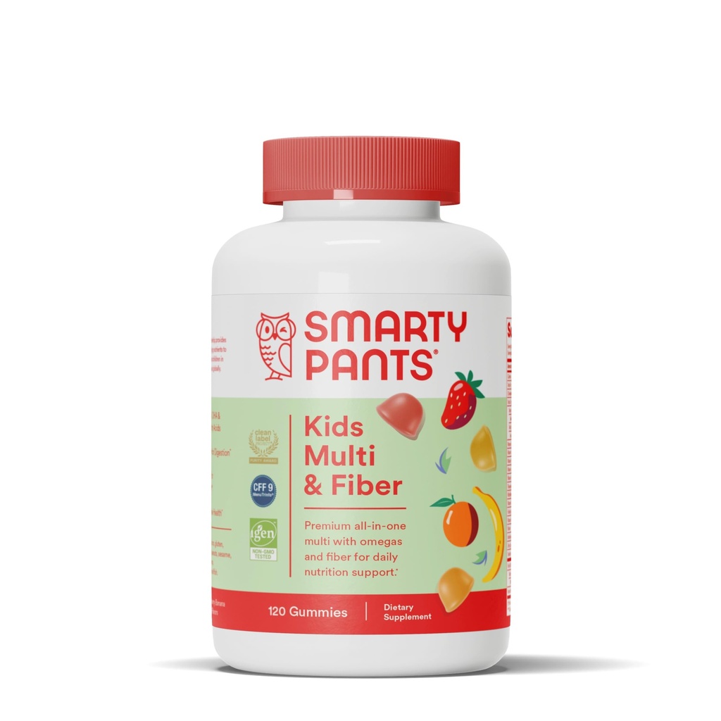 SmartyPants Kids Multivitamin Gummies and Fiber Supplement: Vitamin D3, C, Vitamin B12, B6, A, Zink, Biotin, Inositol, Fasergummies, Three Fruit Flavors, 120 Count (30 Day Supply)