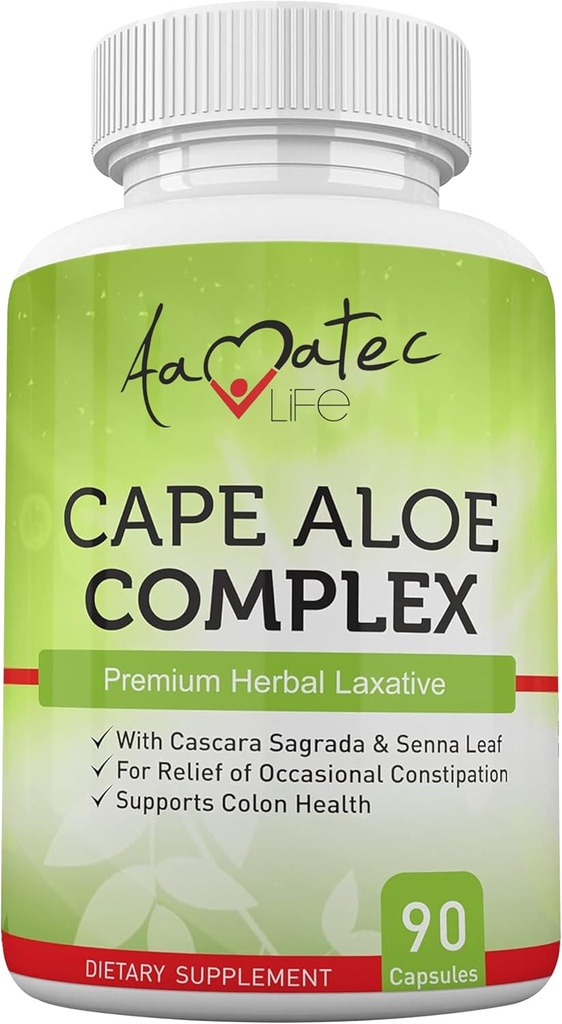 Aamatec Life Cape Aloe Herbal Laxative Complex for Constipation Relief, Gesunde Bowel-Bewegungen, Verdauungs- und Colon-Gesundheit mit Cascara Sagrada und Senna Leaf Supplement für Männer und Frauen 90 Kapseln