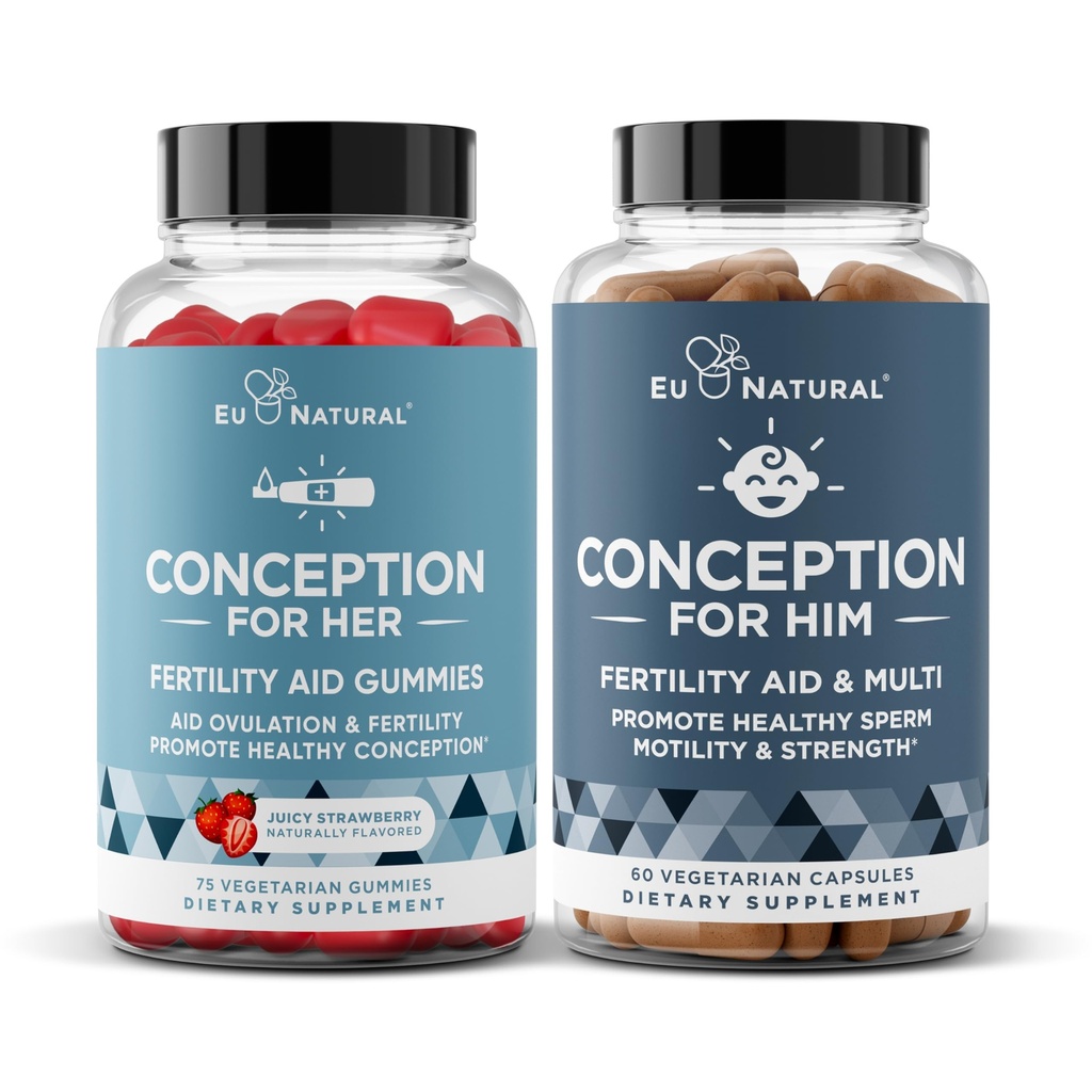 Eu Natural Conception für Ihn Kapseln und Empfängnis für Ihre Gummie Bundle - Fruchtbarkeit Ergänzungen für Männer und Frauen - 60 Ct Kapseln & 75 Ct Gummies
