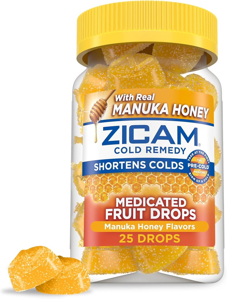 Zicam Cold Remedy Zinc Medicated Fruit Drops, Manuka Honey Flavor, Homöopathic, Kalte Verkürzung Medizin, verkürzt Kalte Dauer, 25 Count
