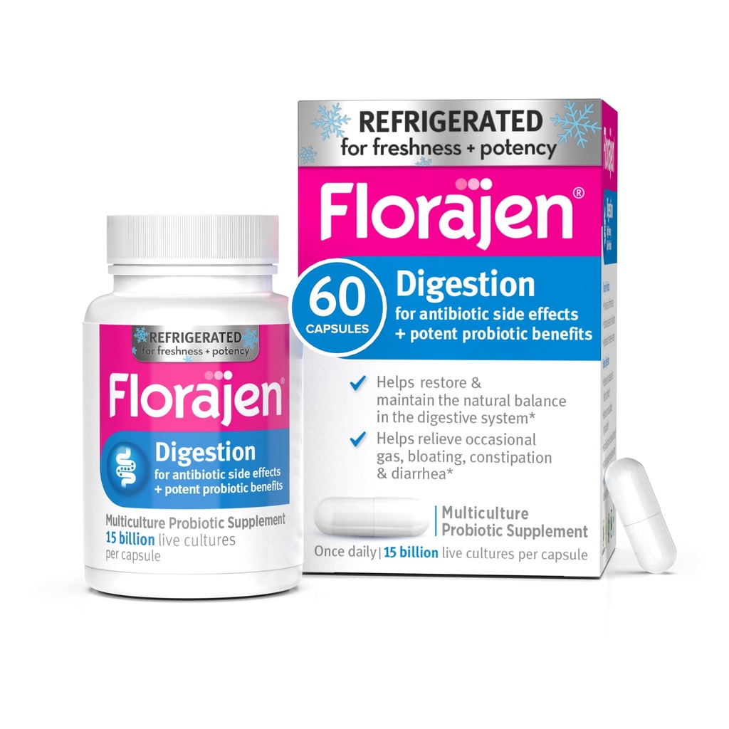 Florajen3 Digestion High Potency Refrigerated Probiotics | Restores Balance im Verdauungssystem | für antibiotische Nebenwirkungen | 60 Kapseln