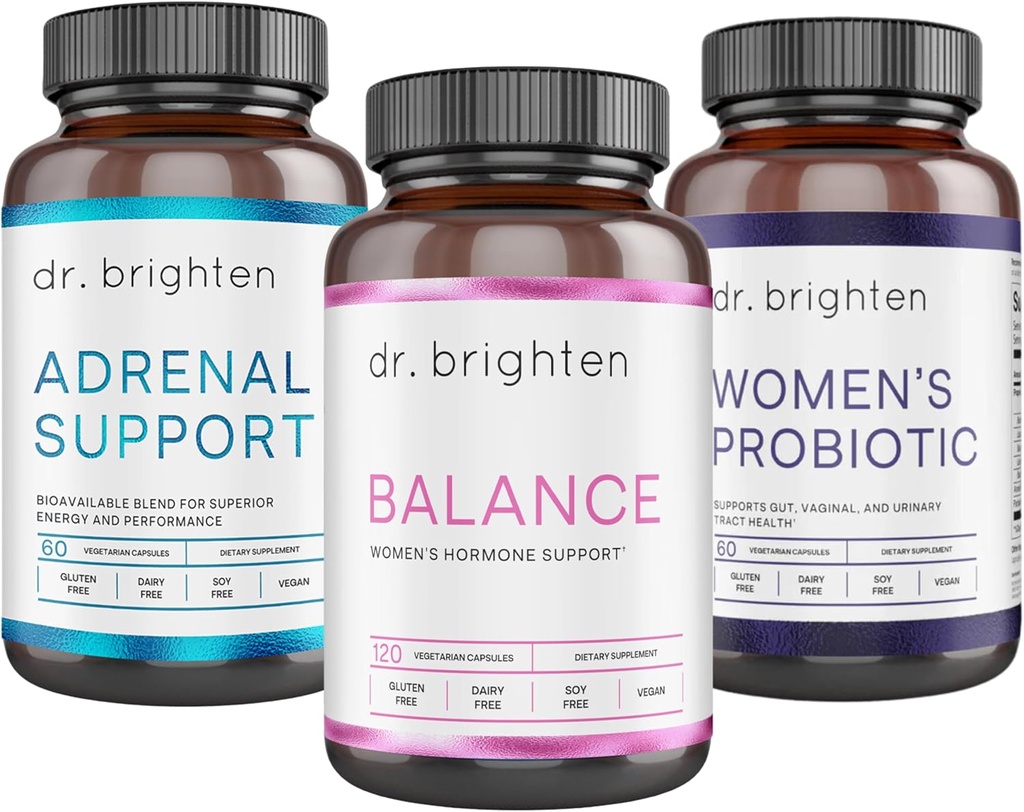 Dr. Brighten Period Support Kit - Balance, Adrenal Support und Frauen Probiotic - Ziele Hormonelle Akne, Periodenprobleme, & PMS - Vegan, Non-GMO