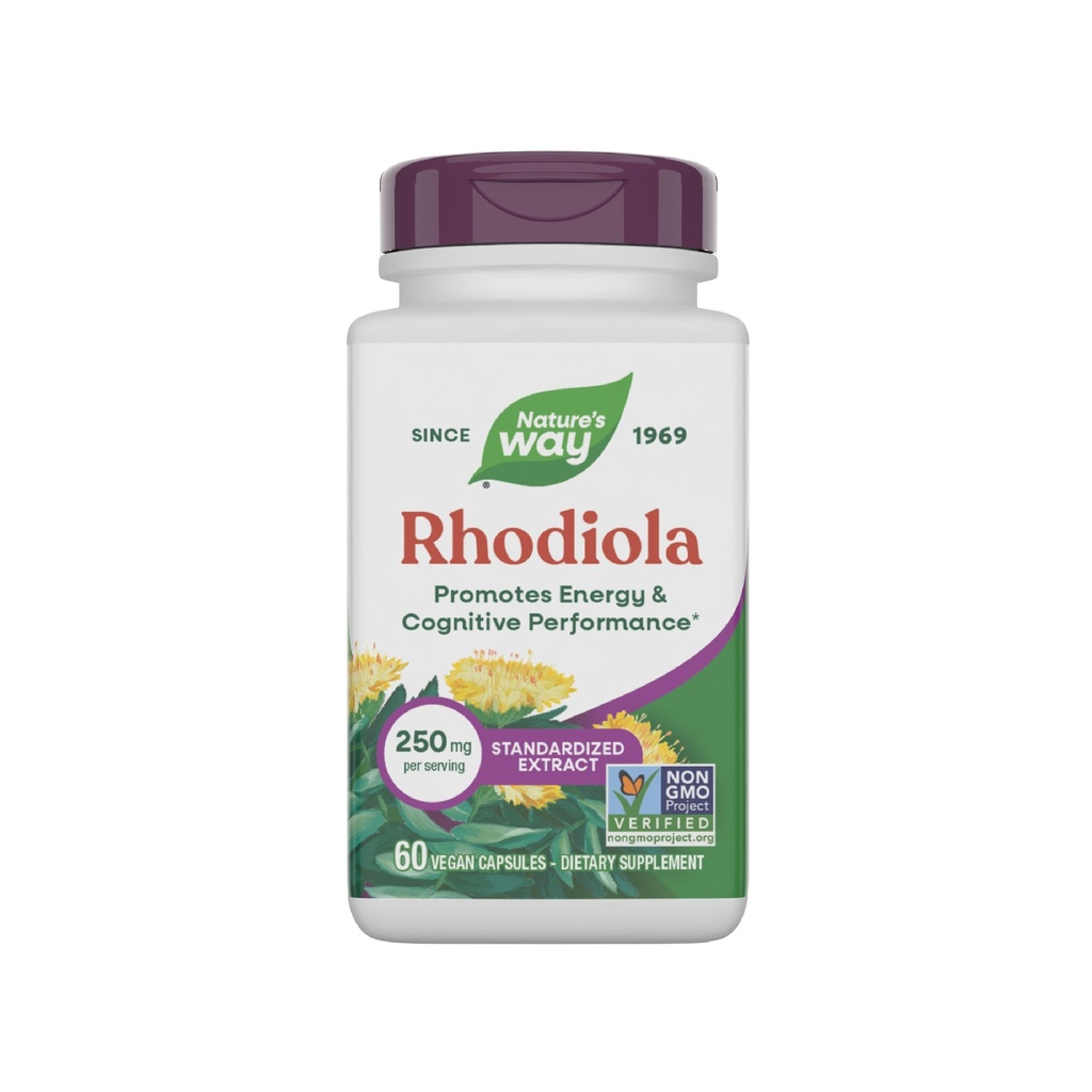 Nature's Way Rhodiola Premium Extract, 250 mg pro Portion, unterstützt Energie & Kognitive Leistung*, Adaptogenic Herb*, Non-GMO Project Verified, Vegan, Gluten Free, 60 Kapseln (Packaging May Vary)