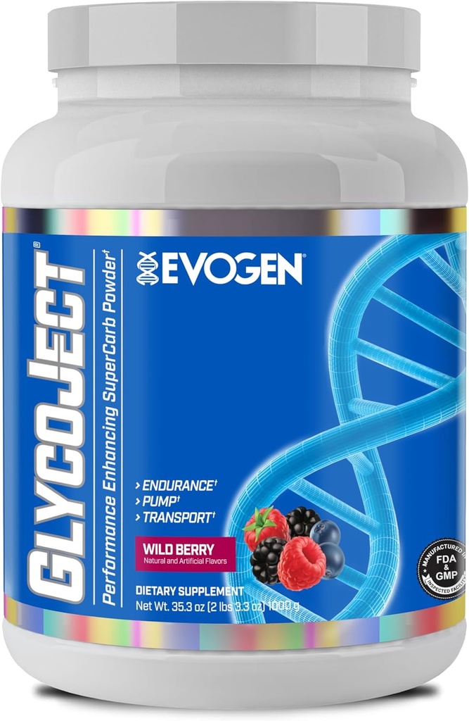 Evogen GlycoJect - Super-Karb-Pulver | Schnelle Absorption für PreWorkout | Kohlenhydrat-Pulver für Endurance | Post-Workout oder Pre Workout-Pulver für Männer & Frauen | Wildbeere | 36 Servierungen