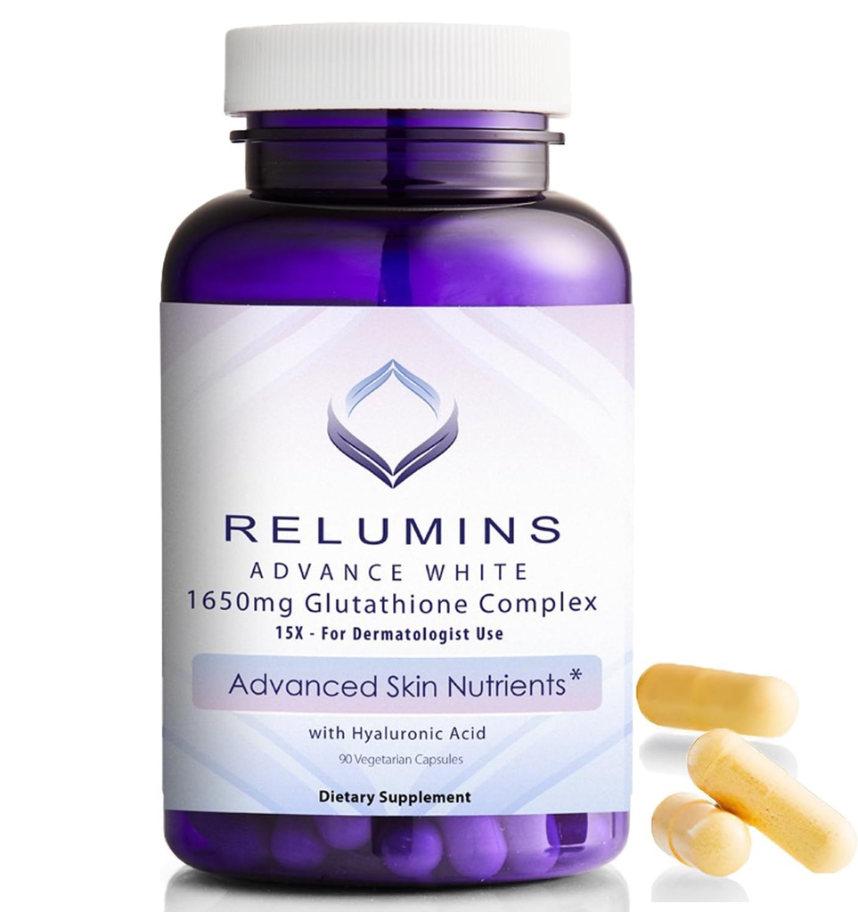 Relumines Glutathion-Ergänzung - 1650mg reduzierter Glutathion-Komplex mit Alpha-Liposäure, Rose HIPS, Riboflavin, & Vitamin E, Made in USA - 90 Veggie Kapseln x 1 Flasche - Proprietäre Mischung
