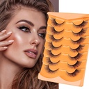 Heasy Fox Eye Lashes, Wispy False Wimpern D Curl Mink Lashes Fluffy False Lashes Natural Look Cat Eye Lashes Strip Pack 7 Pairs, Schwarz