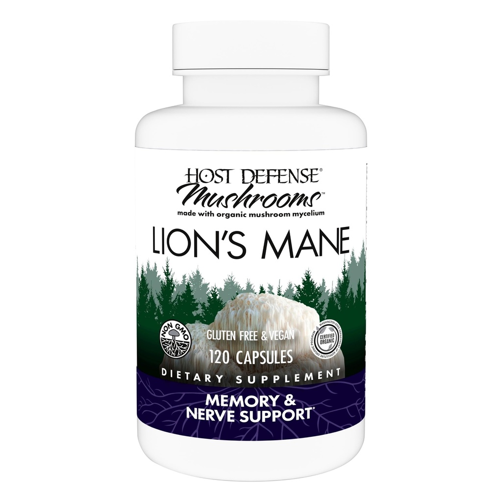 Host Defense Mushrooms Lion's Mane - Ergänzung Kapseln für Gehirn-Gesundheit Unterstützung - Pilz-Unterstützung für Fokus & Gedächtnis-Funktion - Immun- & Nervous System Supplement - 120 Kapseln (60 Servietten)*