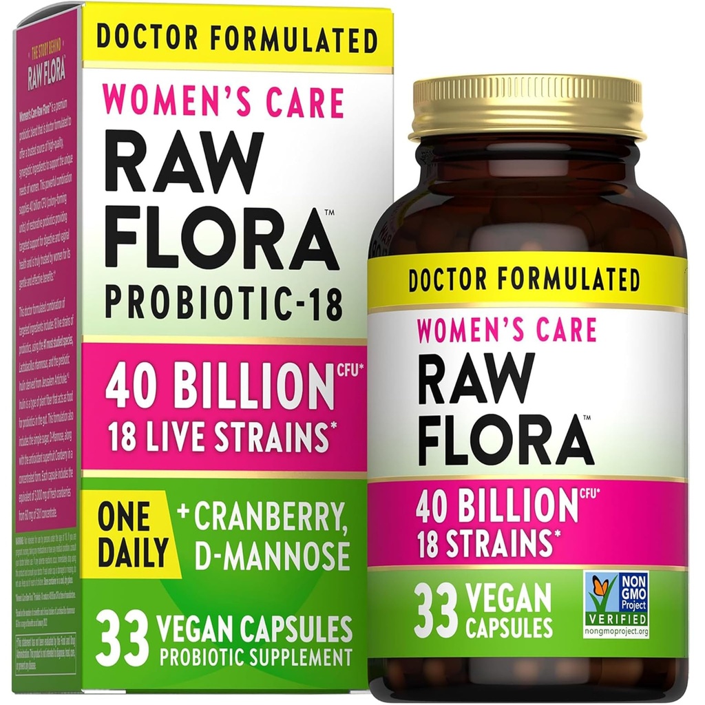 Nature's Truth Raw Flora Probiotics für Frauen | 40 Billion CFU | 33 Vegan Kapseln | mit Cranberry & D-Mannose | Vegan & Gluten Kostenlose Vitamine