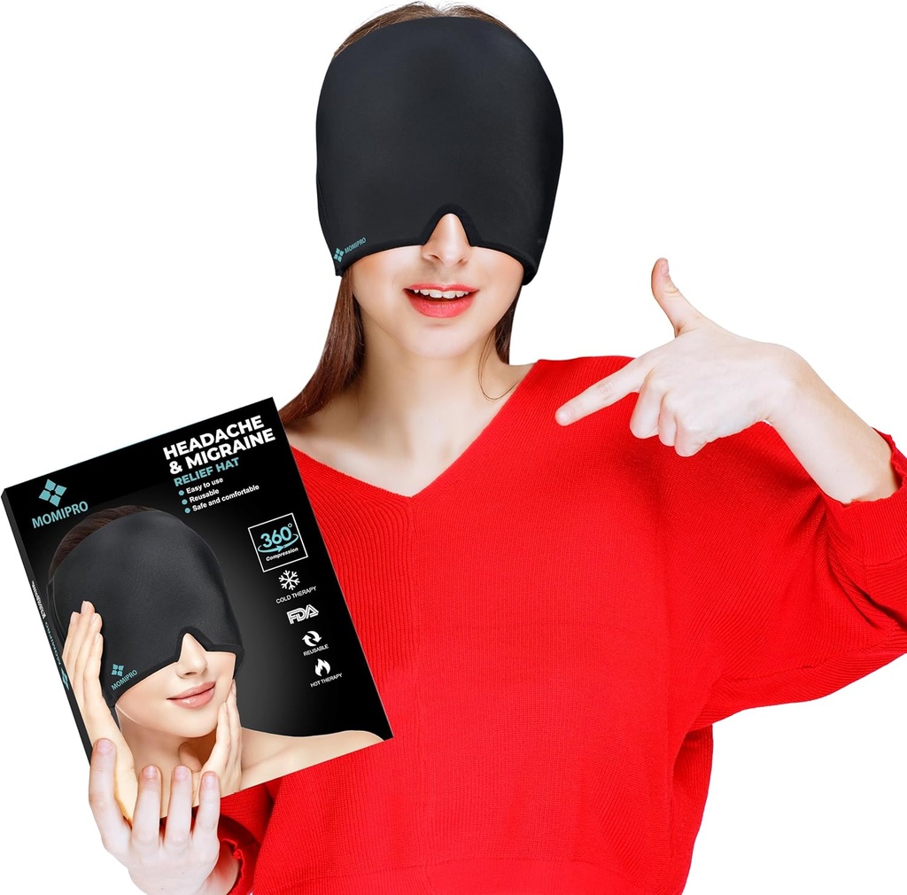Migräne Kopfschmerzen Relief Cap, 360 Full Head Hot and Cold Therapy Hat mit Cool Gel, Ice Head Wrap und Cold Pack Maske, Eye Cap für Spannung und Stress Relief