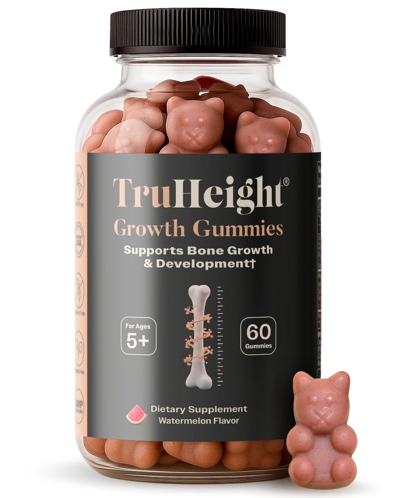 TruHeight Growth Gummies (Watermelon) Natural Growth & Development Supplement for Kids & Teens - Vitamin D, K, Calcium & Ashwagandha - Knochenstärke Vitamine D3 K2 - Picky Eater Vitamin - Alter 5+