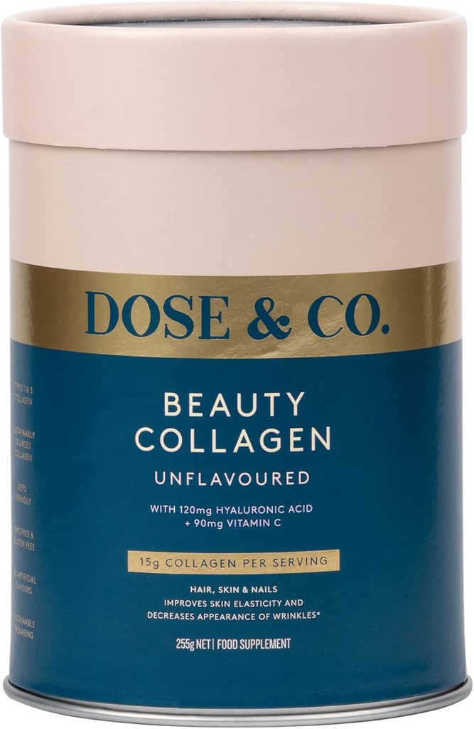 DOSE & CO. Beauty Collagen mit Hyaluronsäure und Vitamin C für Haar, Haut und Nägel, ungeflammt - 9oz Pulverergänzung