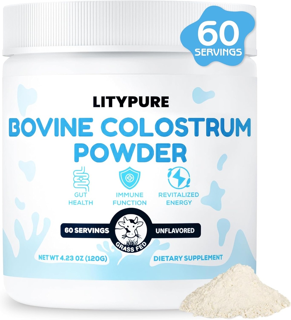 Kolostrum Ergänzung für Gut Gesundheit, Haarwachstum, Schönheit und Immununterstützung | Rich IgG Pure Bovine Kolostrum für Menschen | Glutenfrei, Made in USA, Unflavored