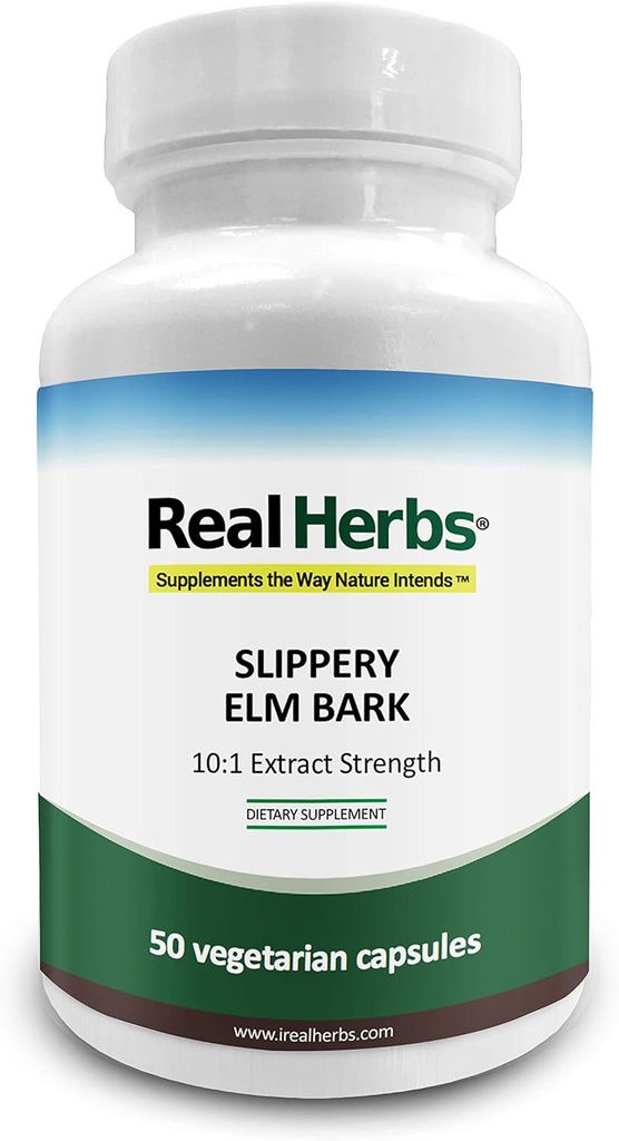Real Herbs Slippery Elm Bark Extrakt-Gefördert von 7000mg Slippery Elm Bark mit 10:1 Extrakt Stärke-Gemüse Soreness von Schleimhäuten, Antioxidant Haut Gesundheit Unterstützung–50 Vegetarische Kapseln