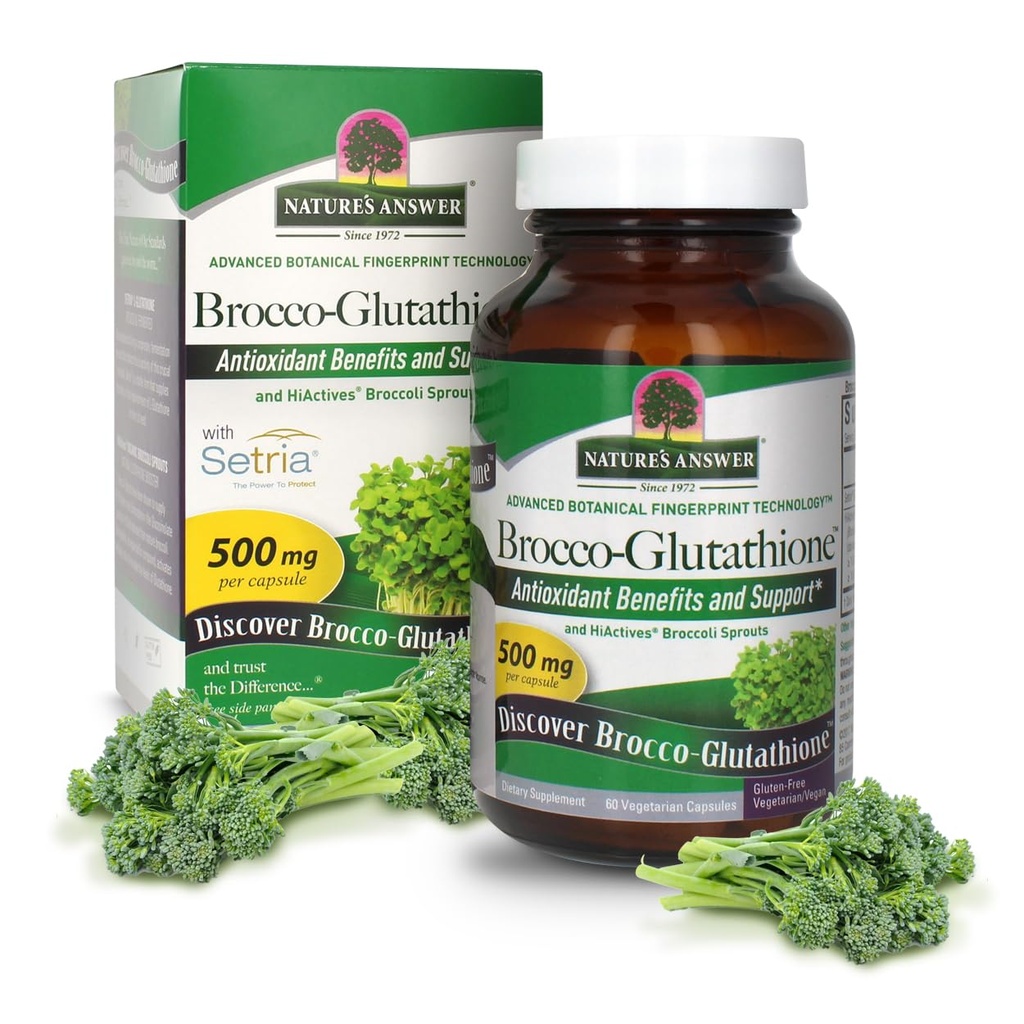 Nature's Answer Brocco-Glutathione | Contains Powerful Antioxidant Benefits | Supports Healthy Aging | Gluten-Free & Vegan | Vegetarian Capsules 60ct.