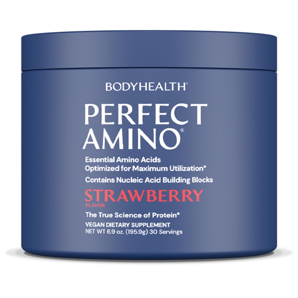 BodyHealth PerfectAmino Powder - BCAA und EAA Pulver für Vor- und Nacharbeit - Aminosäure Energy Drink für Männer und Frauen, um Lean Muskel und Erholung zu unterstützen - Erdbeere - 30 Servierungen