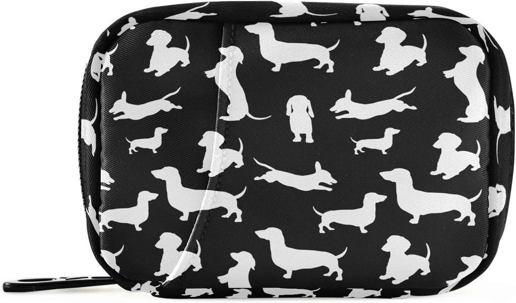 Ollabaky Schwarz Dachshund Hunde Pille Organizer 7 Tage Pille Fall Reisen Pille Organizer Tasche Pille Box Tragbare Wöchentliche Hülle mit Reißverschluss Compact Größe für Vitamin Supplement Halter