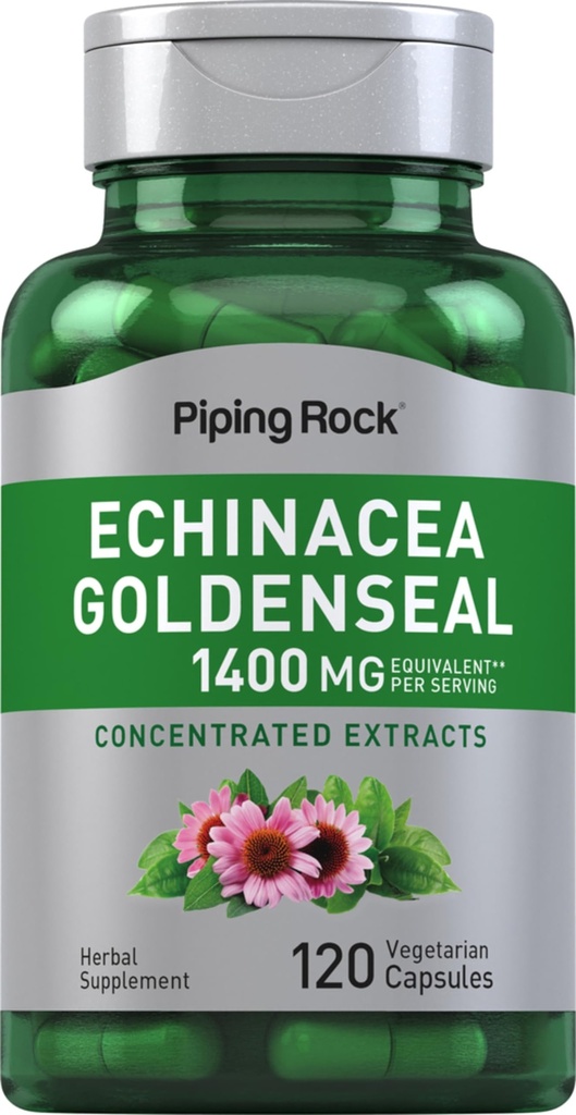 Piping Rock Echinacea Goldenseal Kapseln | 1400mg | 120 Vegetarische Kapseln | Non-GMO, Glutenfreie Ergänzung