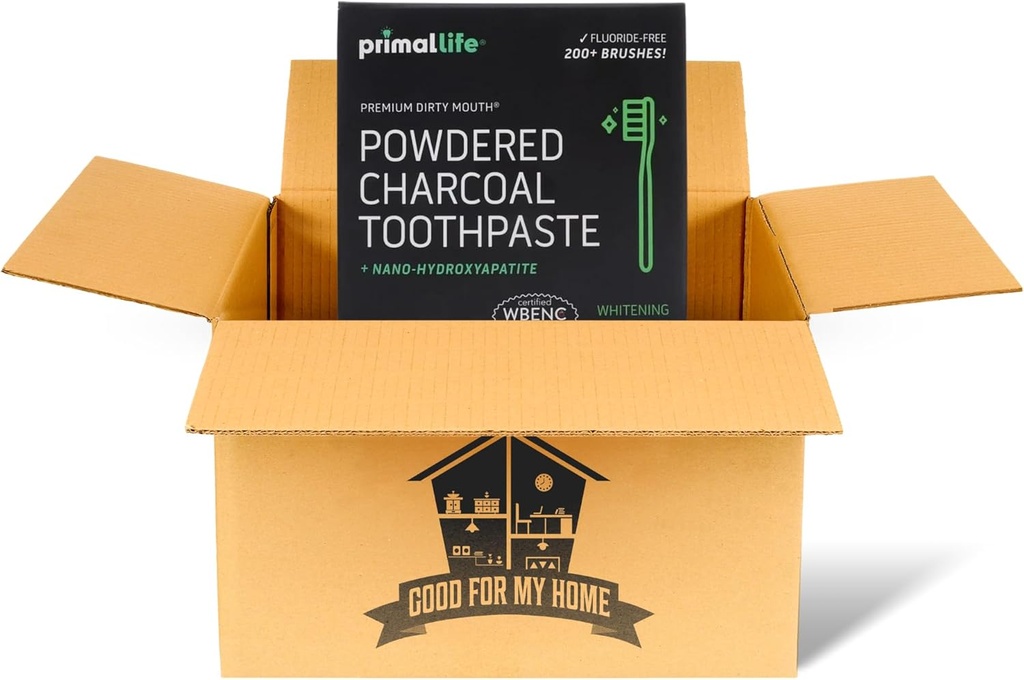 Aktivierte Charcoal Primal Life Organics 1 oz Toothpowder: Organic Vegan Blend, Kaolin & Bentonite Clay, Essential Oils - Black Spearmint für 200+ Brushings. GFMH Box enthalten.