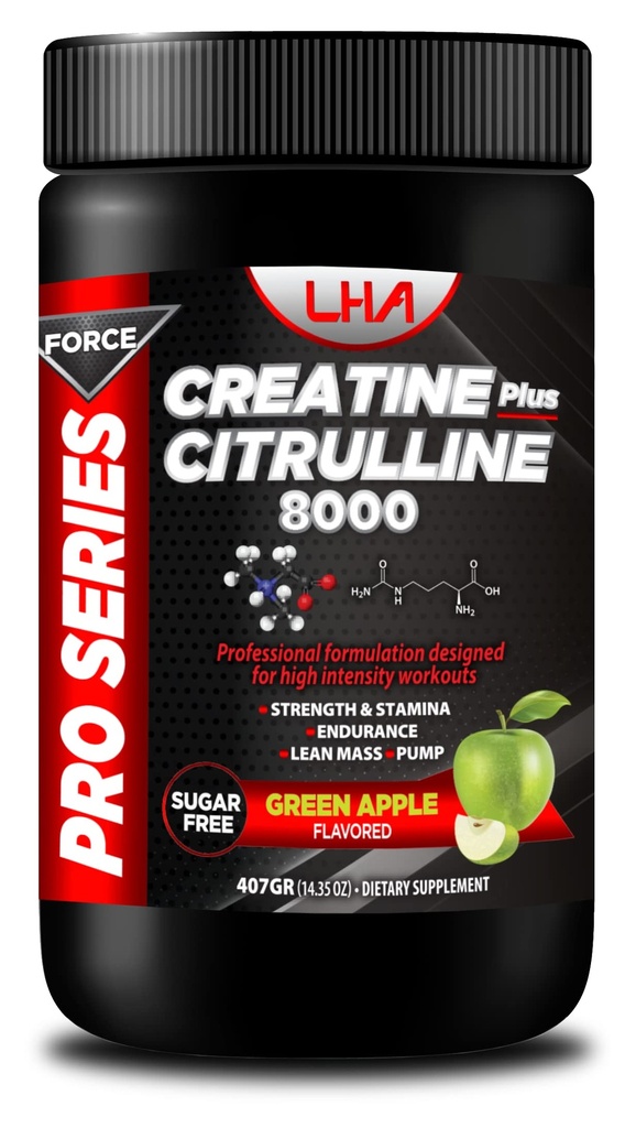 Pro Series Force Creatine + Citruline 8000. Strenght & Stamina, Endurance, Lean Maß, Pumpe. Apple Flavor 400g