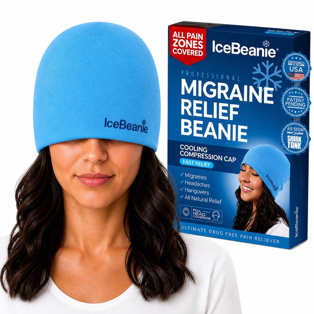 IceBeanie Migraine Relief Cap, Wie auf Hai Tank gesehen, Weiche & Stretch-Gel Tension Kopfschmerzen Relief Cap, erweiterte Kühl Hangover Ice Hat, Odorless Kopf Wrap Ice Pack Wrap, Headache Migraine Maske
