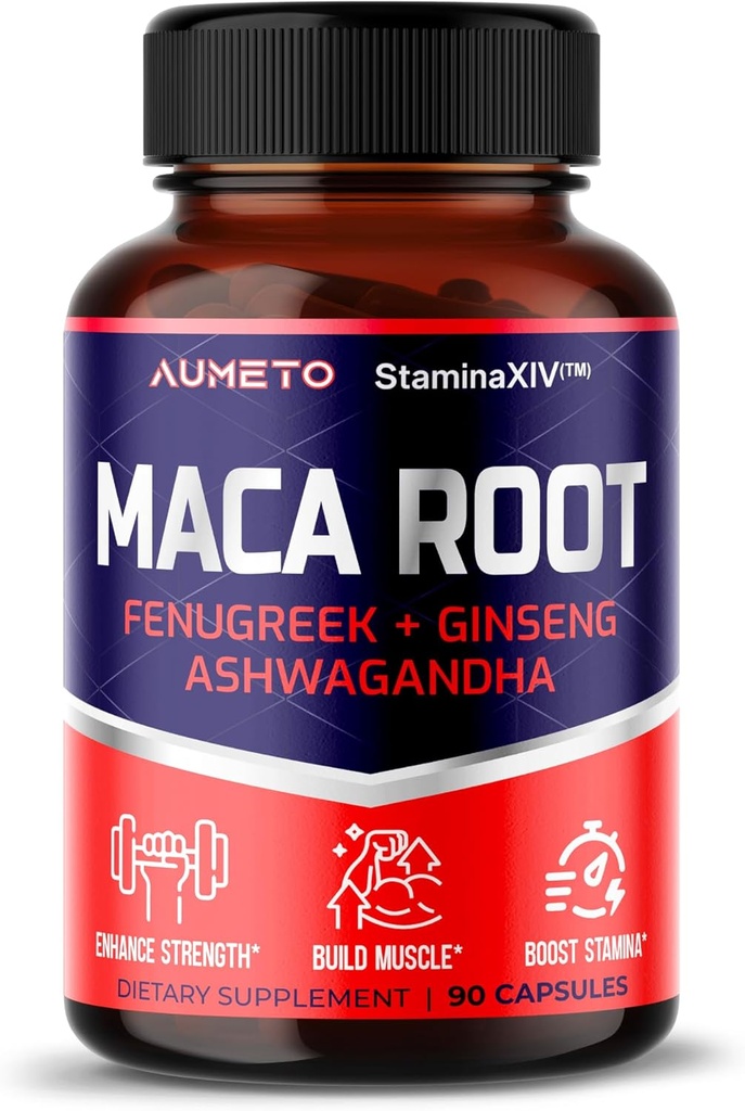 Maca Root Supplement - Erweiterte 12-in-1 Formel mit Ashwagandha, Fenugreek, Panax Ginseng für Muskelwachstum, Stamina und Leistung - Made in USA (90 Count (Pack von 1))