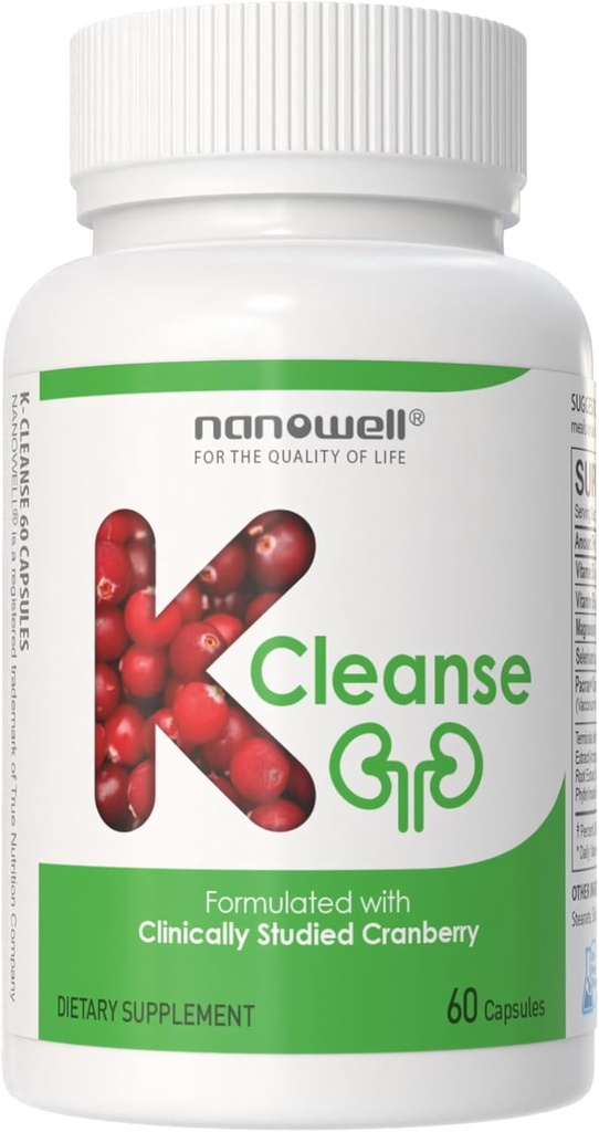 NANOWELL K-Cleanse - Kidney Cleanse Supplement mit Pacran Cranberry Extract, Magnesium, Selen, Vitamine B5 & B6-60 Kapseln, 30 Tage Versorgung