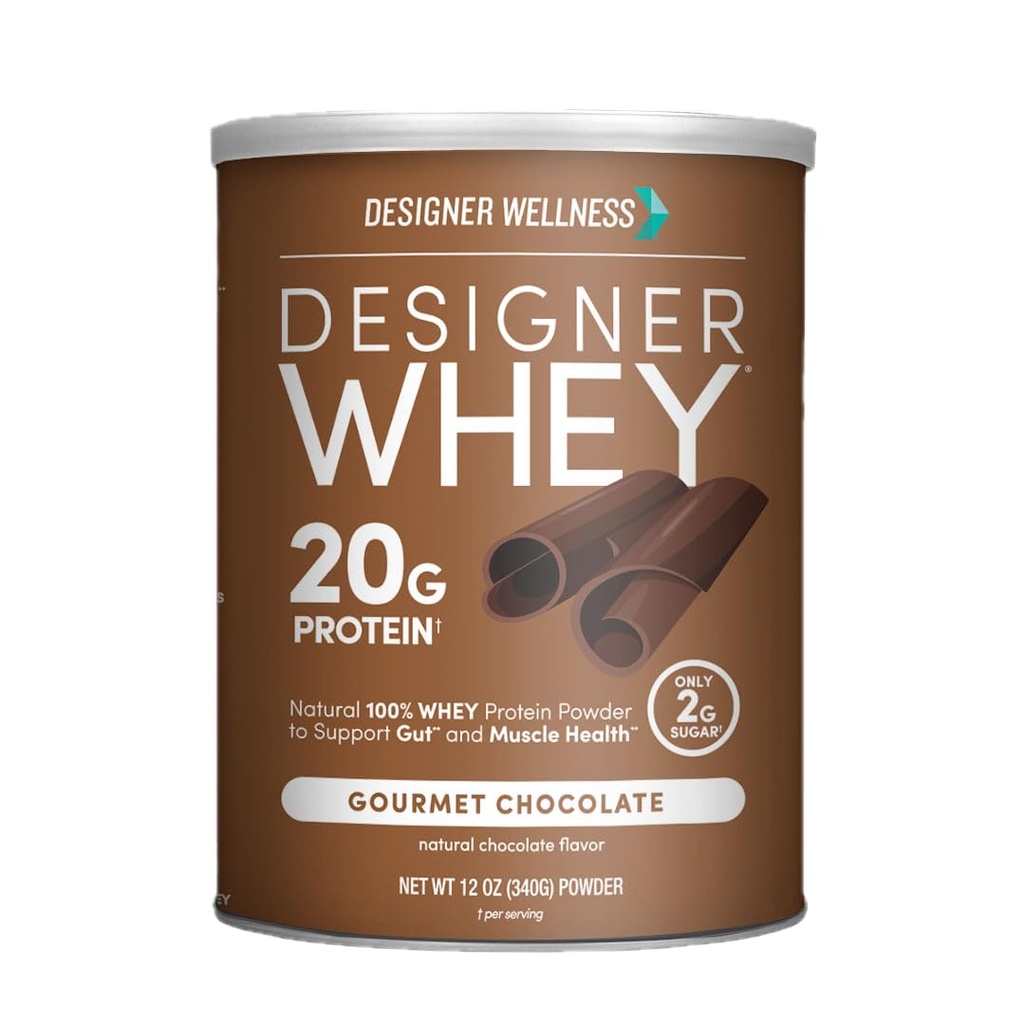 Designer Wellness, Designer Whey, Natural Whey Protein Powder mit Probiotika, Fiber und Key B-Vitamine für Energie, Glutenfrei, Gourmet Schokolade, 12oz