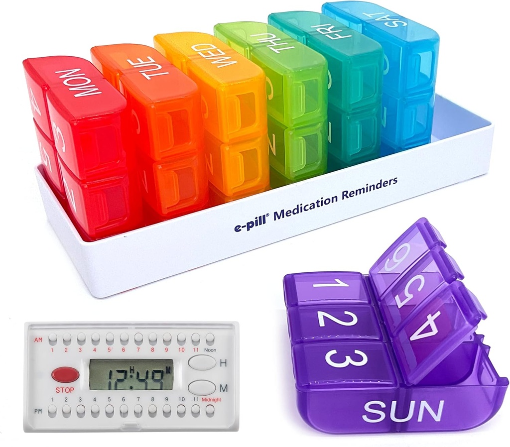 e-Pill 6 Mal pro Tag x 7 Tage Wöchentliche Pille Organizer, Vitamin und Medizin Pille Box Reminder - mit 6 Alarm Timer (Weiß)