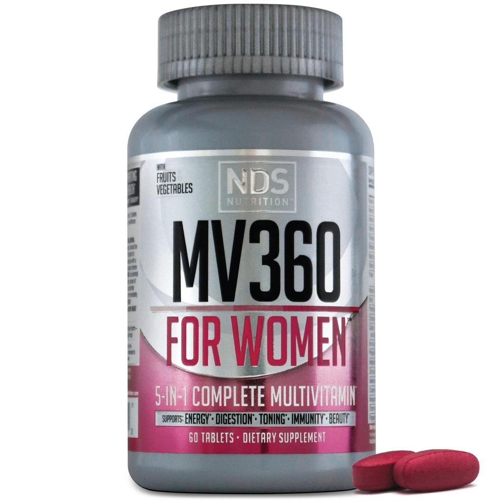 NDS Nutrition MV360 Für Frauen, 5-in-1 Komplett Multivitamin für Frauen mit essentiellen Frauen Vitaminen für Energie, Verdauung, Toning, Immununterstützung, & Frauen Gesundheit & Schönheit, 60 Tabletten, 30 Servierungen