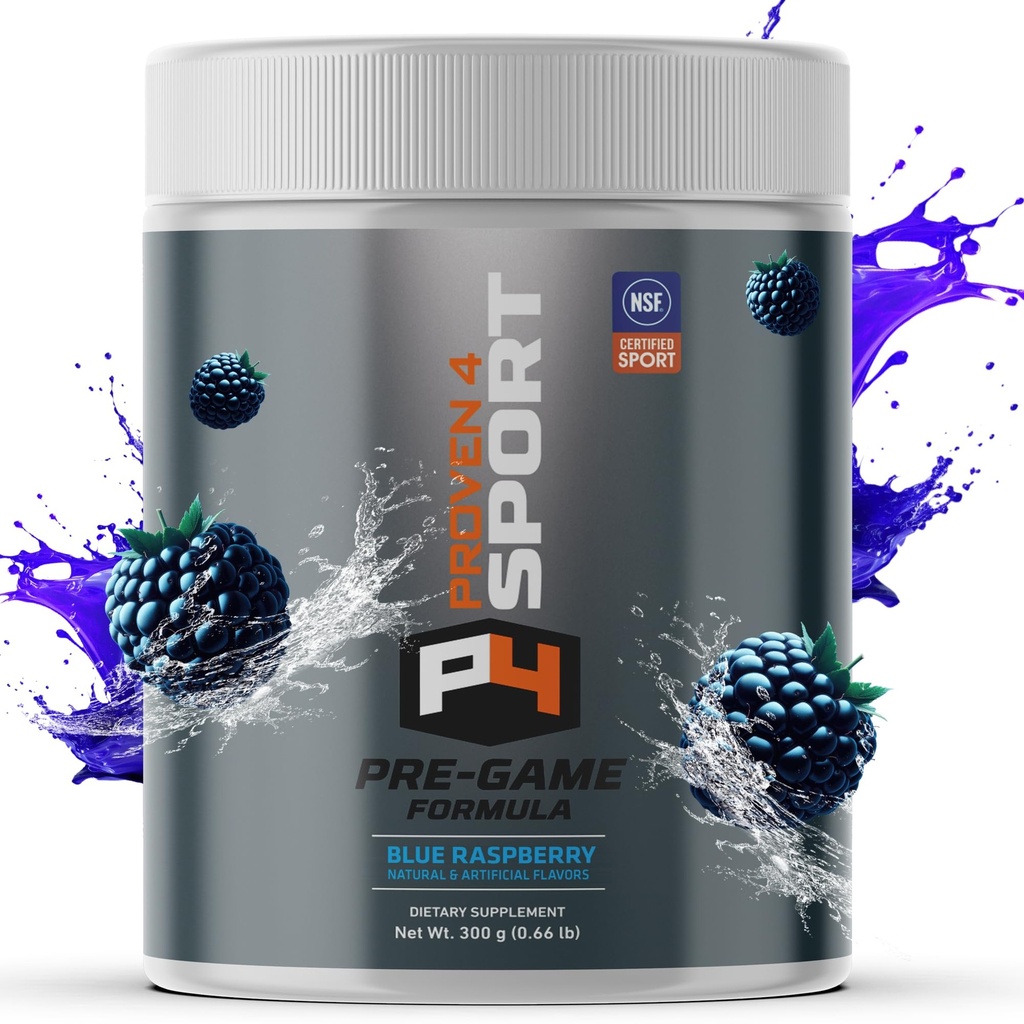 Proven4 Pre Workout Pulver für Männer und Frauen mit Kreatin - Beta Alanine - Koffein NSF zertifizierte Preworkout Energy Supplement Blue Raspberry 30 Servietten